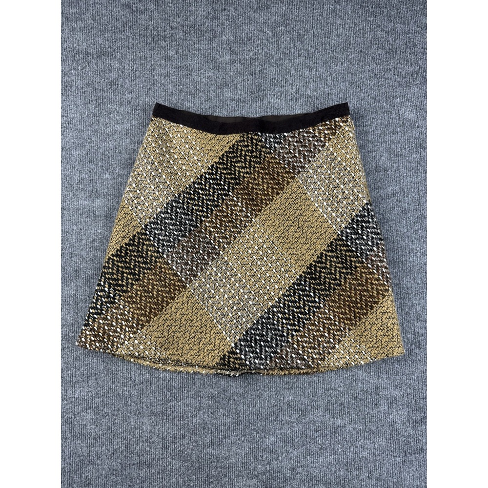 The Limited Skirt Womens 6 Brown Gold Black Plaid Wool Blend Lined Classic Retro